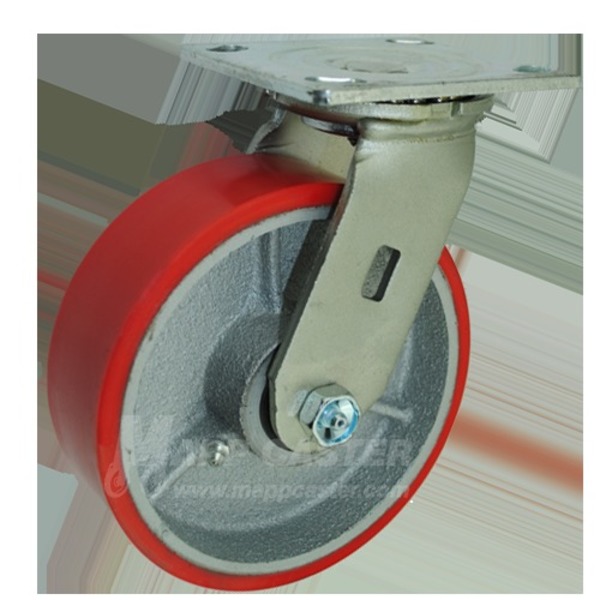 Mapp Caster 6"X2" Red Polyurethane on Iron Wheel Swivel Caster - 1,200 Lbs Cap 146PURB620S